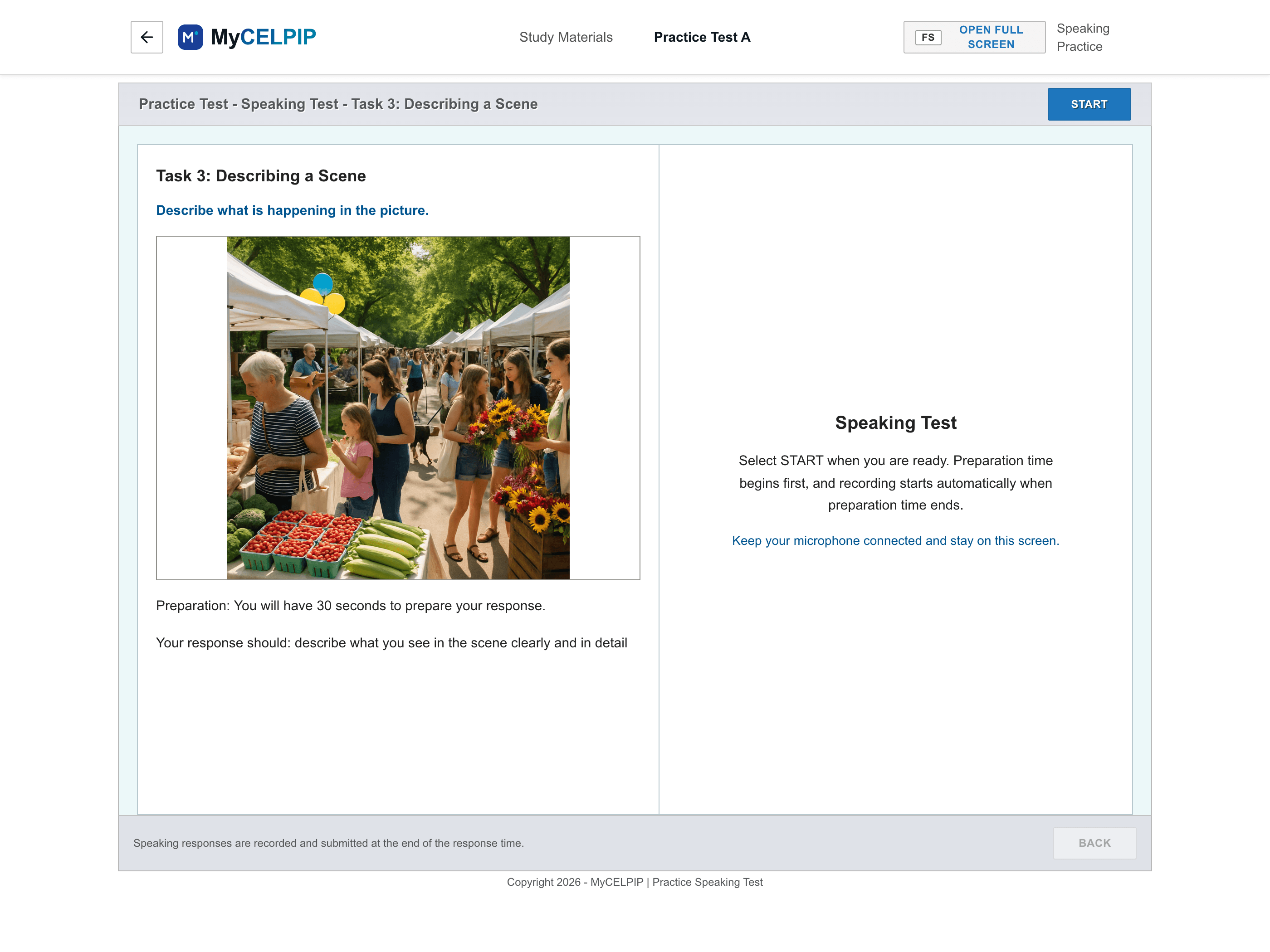 MyCELPIP Speaking Describing a Scene task with prompt image